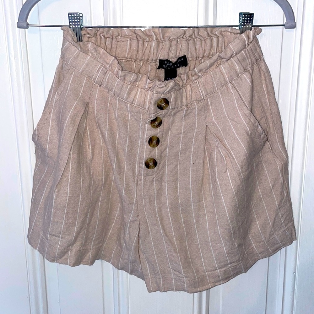 Tan Striped Linen Shorts